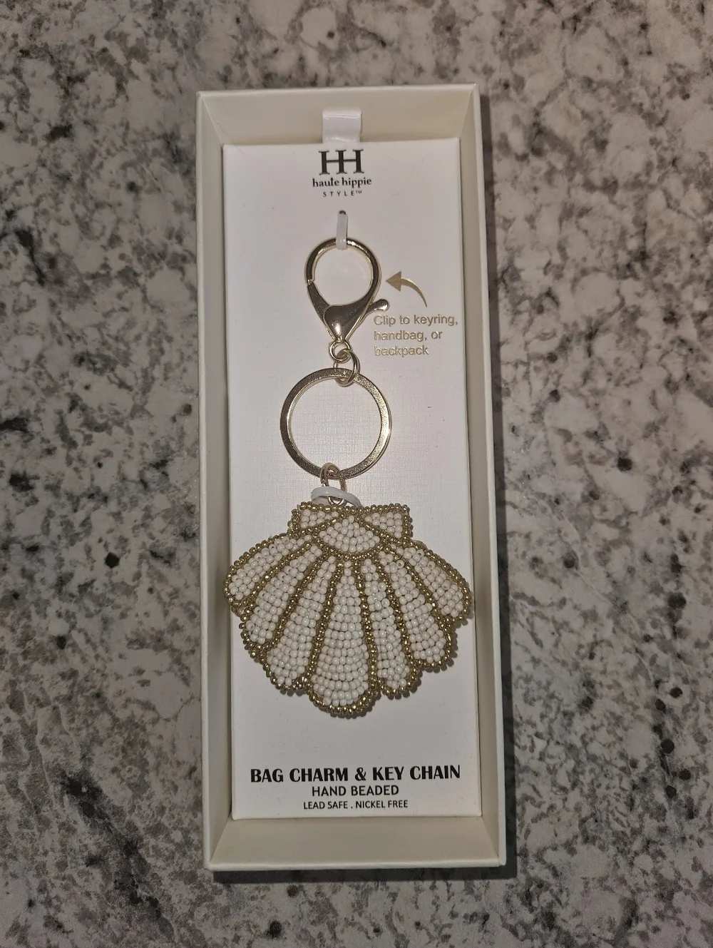Haute Hippie Beaded Seashell Bag Charm Keychain ⛵️ NWT - Picture 1 of 4
